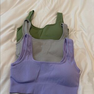 Women's Ribbed Bralette Set - Green, Gray, and Purple